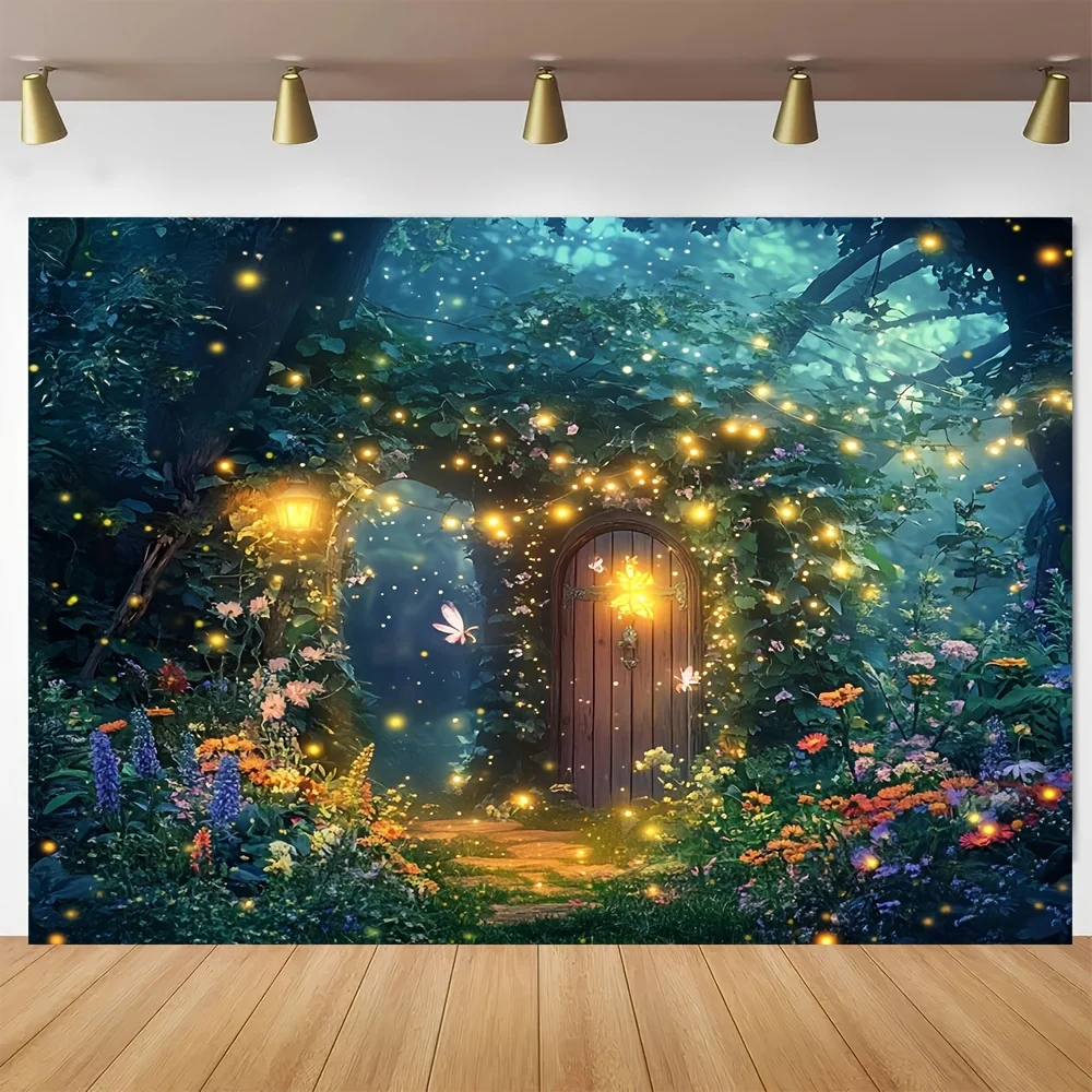 نسيج الغابة المسحور مع باب سحري وأضواء متوهجة - مثالي لإضافة الخيال إلى أي ديكور غرفة