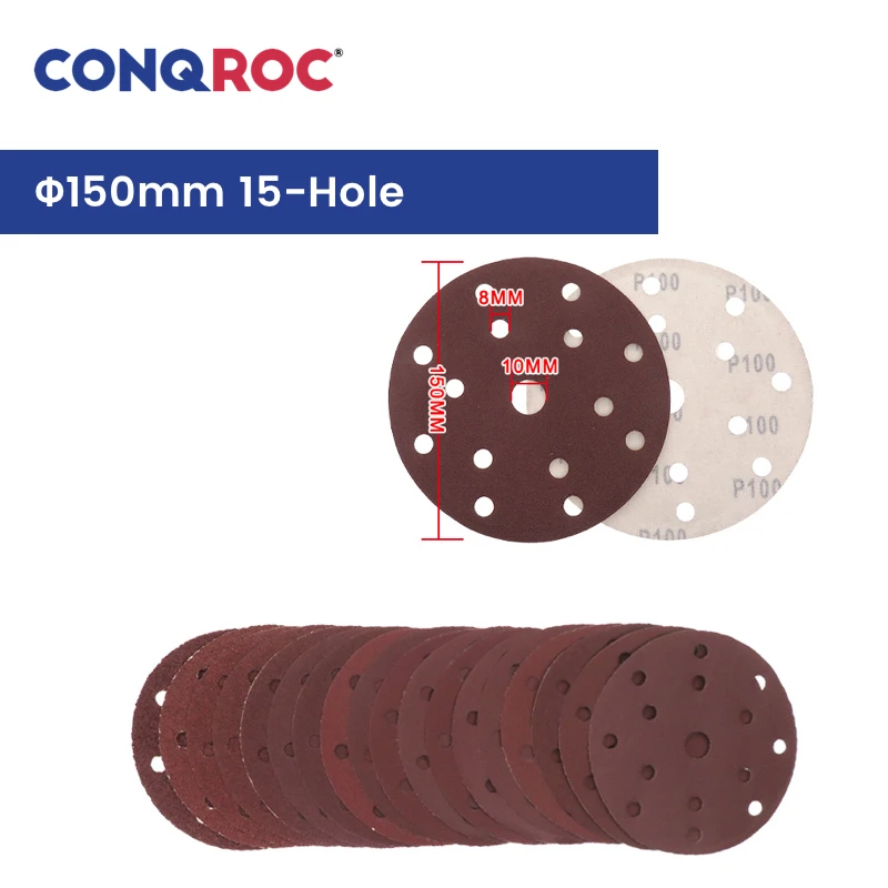 Sanding Discs 150mm(6-Inch) 15-Hole Aluminum Oxide Dry Sanding Papers Hook and Loop 25-Piece Grit 24~2000