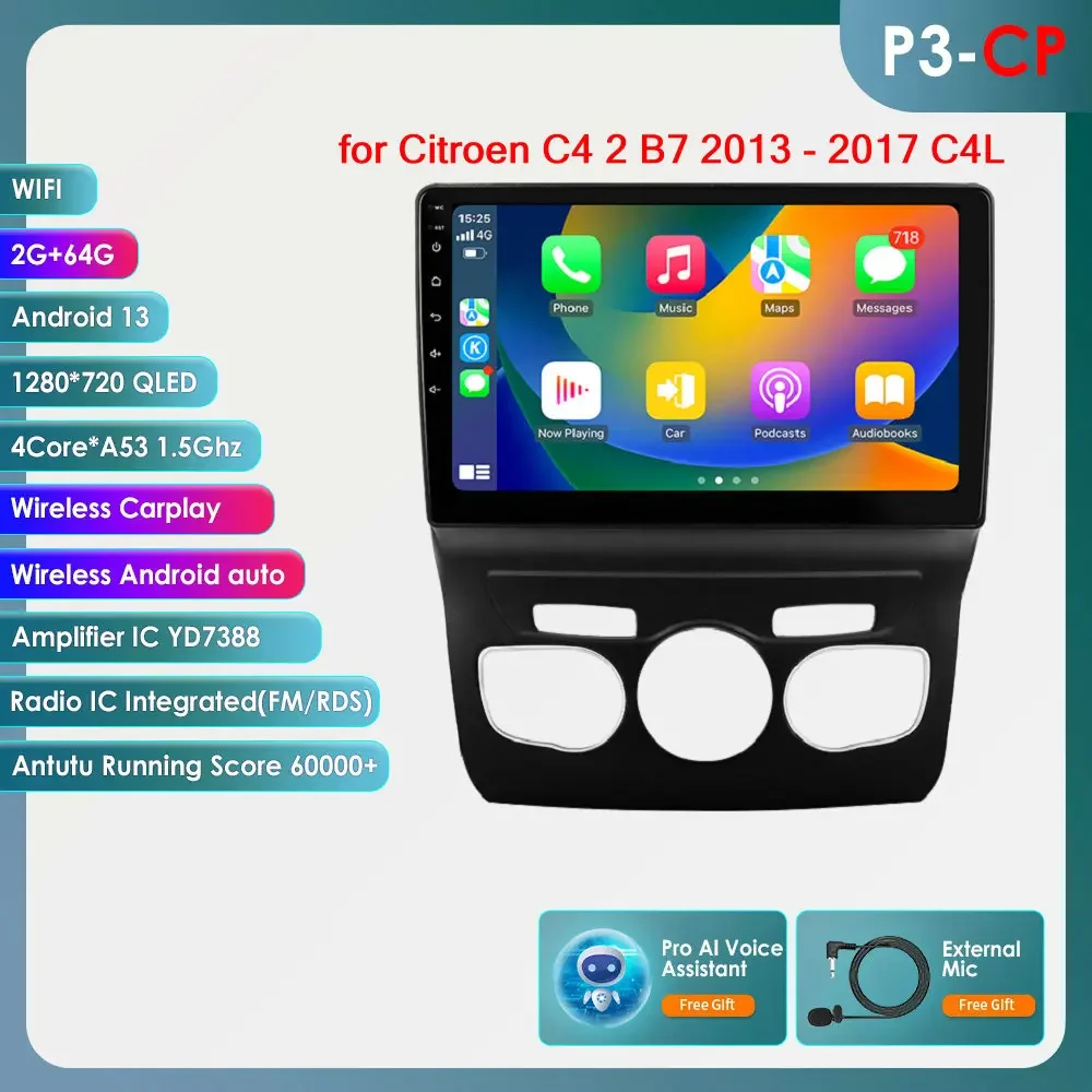 Hizpo Ai Draadloze Carplay Radio Android Scherm Voor Citroen C4 C4l Ds4 2013 - 2017 Multimedia-Ontvanger Auto Wifi Gps Head Unit Bt