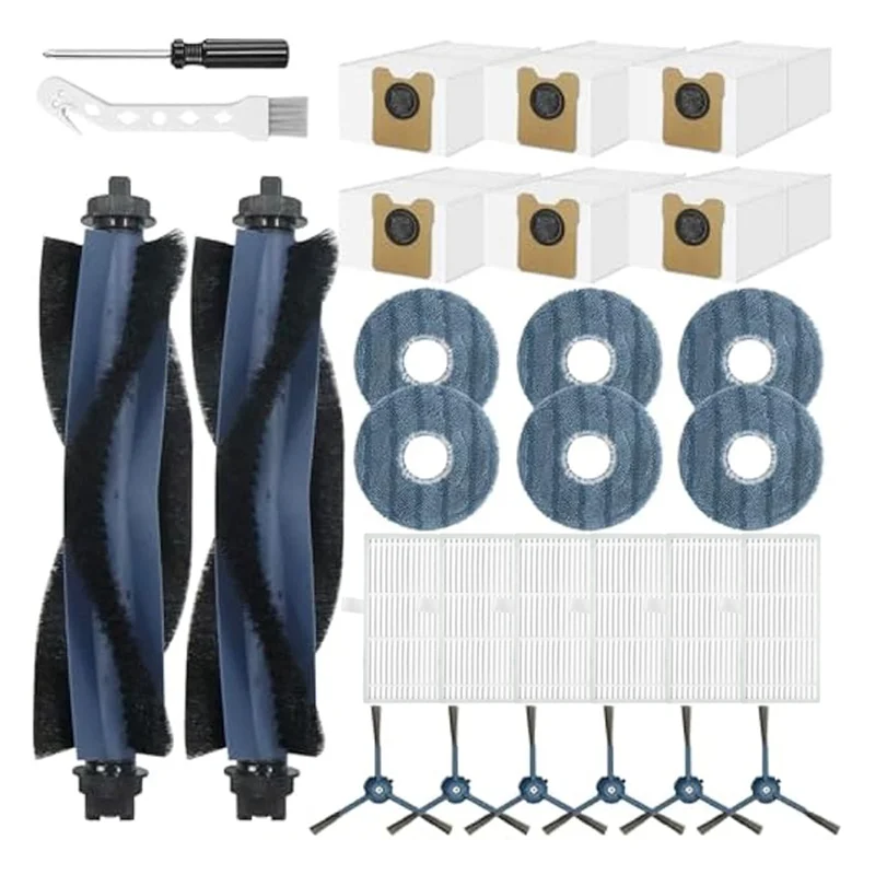 【Buy It Now】Accessory 2 Main Brush, 6 Side Brushes, 6 Filters, 6 Dust Bags, 6 Mop Pads Replacement Parts For Eufy Omni C20 Robot