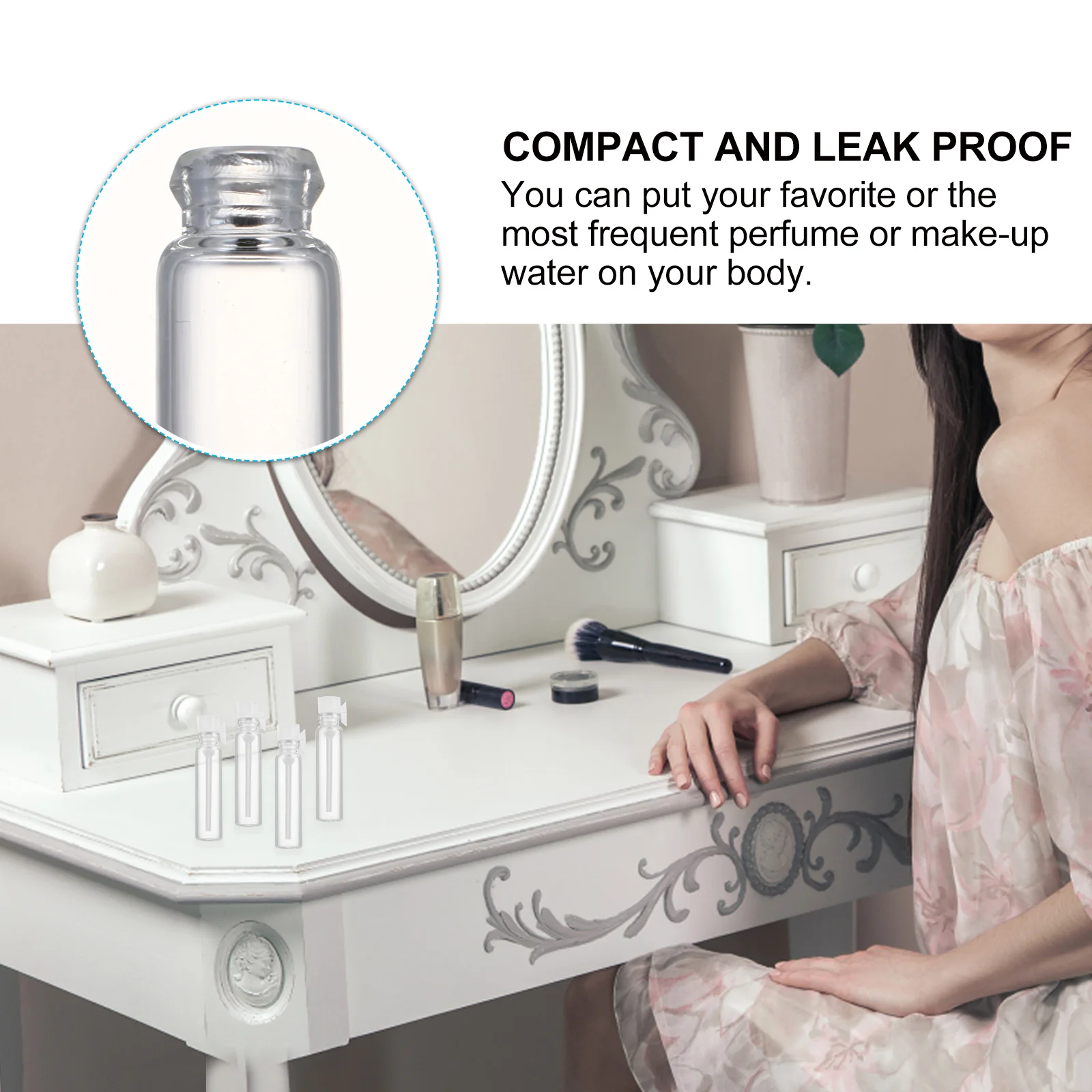 

50Pcs Perfume Bottles Clear Glass Mini Refillable Travel Vials Portable Leak Proof Sample Containers for Fragrance