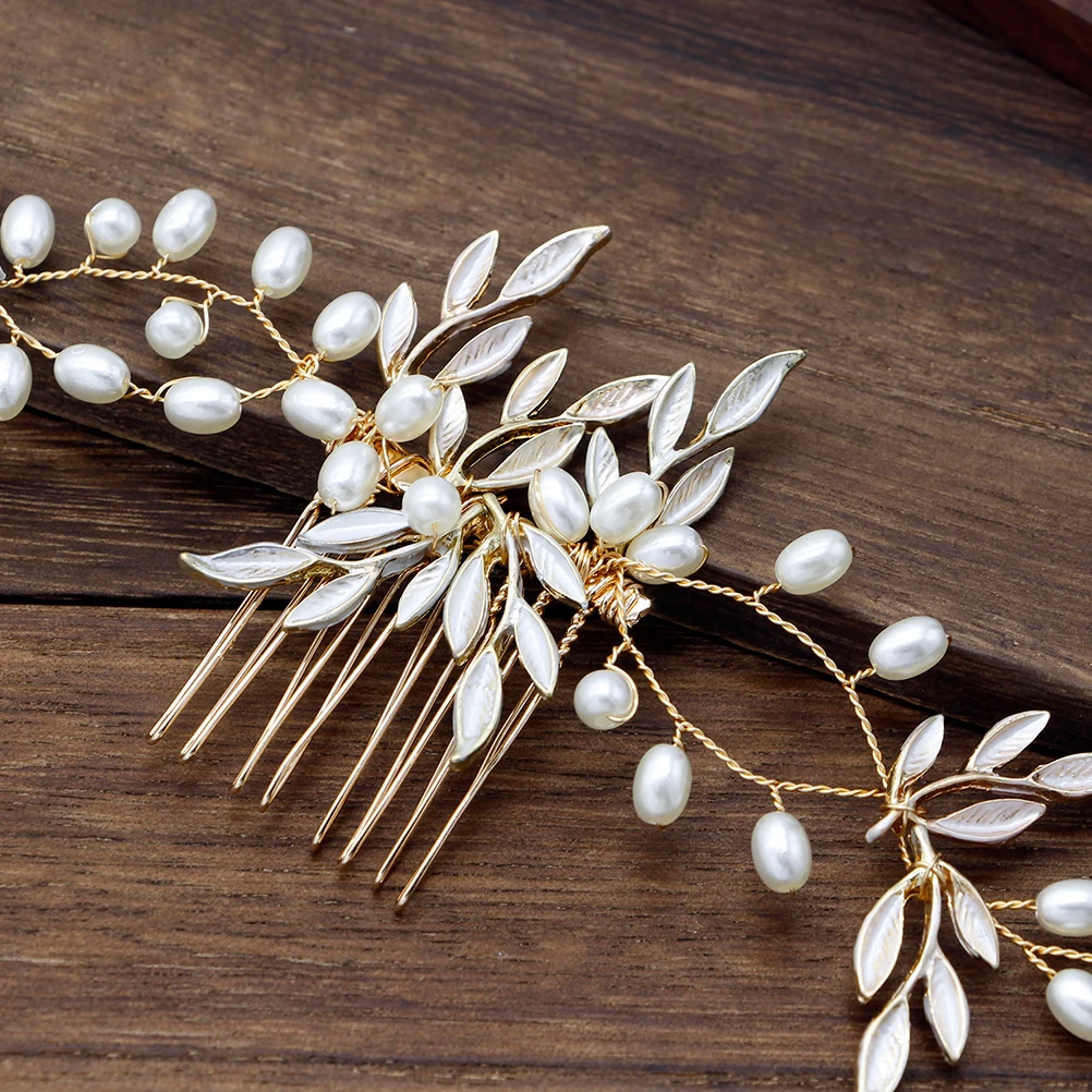 

Bridal Hair Comb Gold Plated Alloy Pearls Rhinestones Wedding Headpiece Bridesmaid Flower Girl Party Accessory