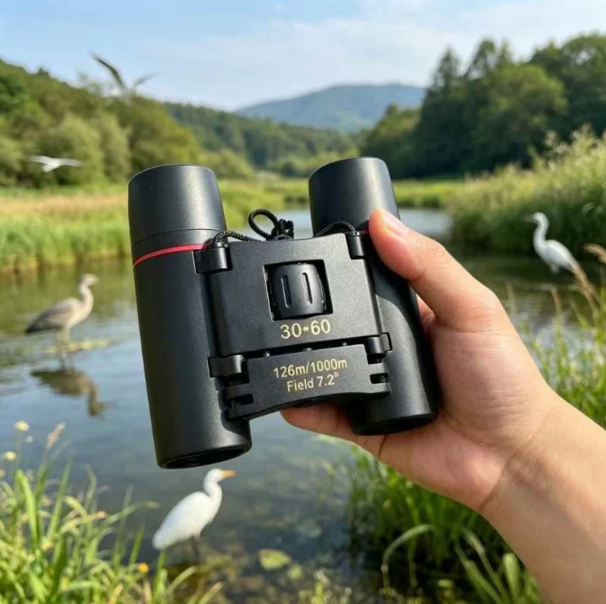 30x60 Portable Folding Binoculars High Power HD Optical Glass Scope for Outdoor Camping Travel Bird Watching Concerts