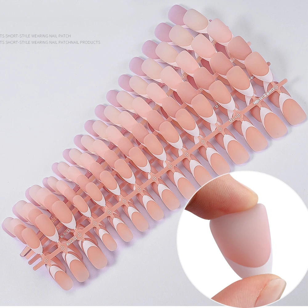 150Pcs Migdałowe Francuskie Sztuczne Paznokcie Pełne Pokrycie Owalne Akrylowe Fałszywe Tipsy Press on Nails White Edge Design Wearable DIY Nail Extension