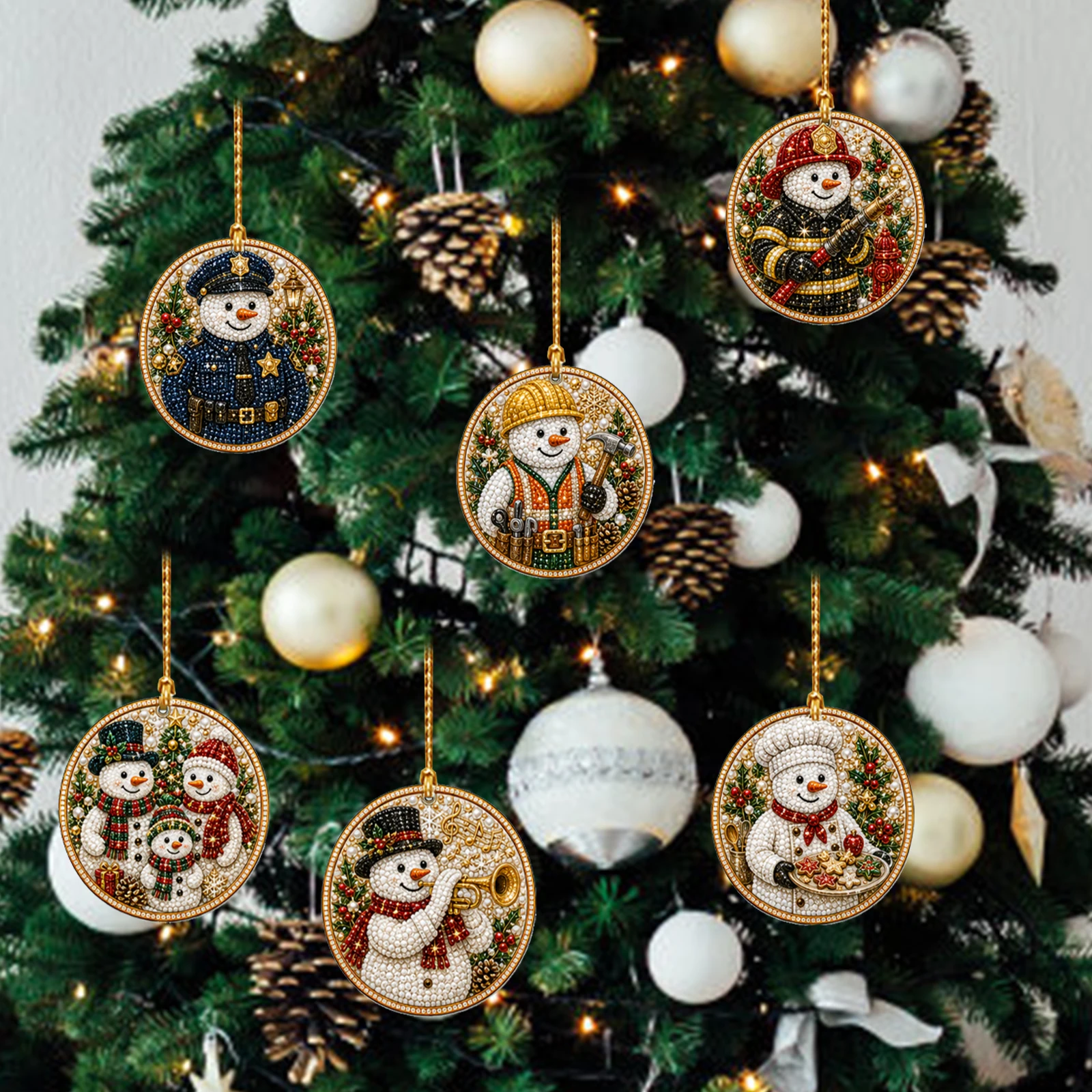 DIY Diamond Painting Xmas Ornaments 12Pcs Acrylic Round Christmas Hanging Decor Kit with Rhinestone Drill