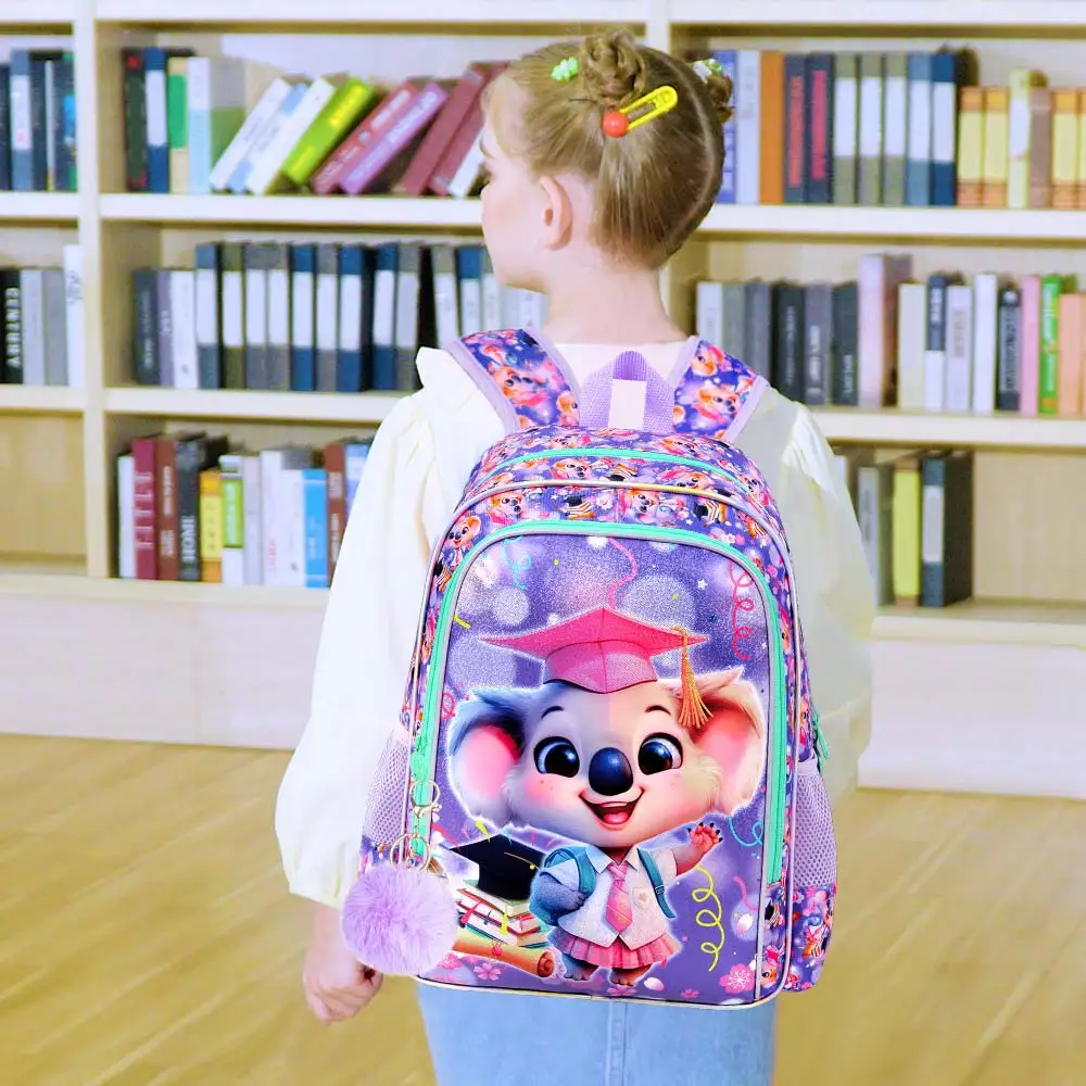 3-teilige Koala-Büchertasche für Mädchen, 40,6 cm großer Kinderrucksack mit Lunchbox, Grundschul-Schultasche für Kleinkinder – Lila Dr. Koala