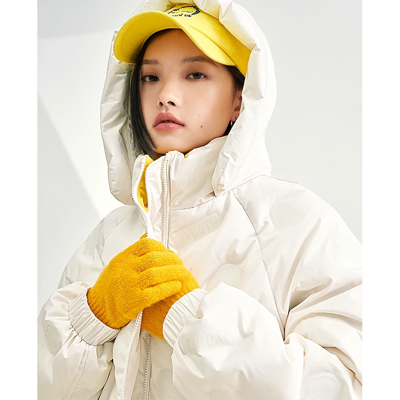 Toyouth-Chaqueta gruesa de plumón de pato con cuello levantado para mujer, abrigo largo cálido a prueba de viento, estampado reflectante, ropa de