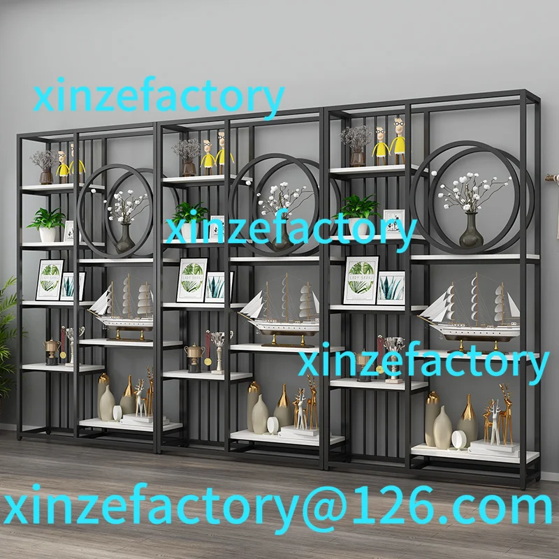 

Customizable Contemporary Metal Display Shelf - Curio Bookcase with Tea Display & Room Divider