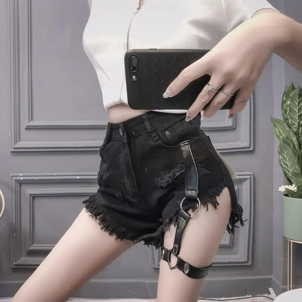 

Ripped High Waist Women's Denim Shorts Stretchy Elegant Female Short Jeans Pants Aesthetic Kpop Harajuku Fashion Normal Outfits