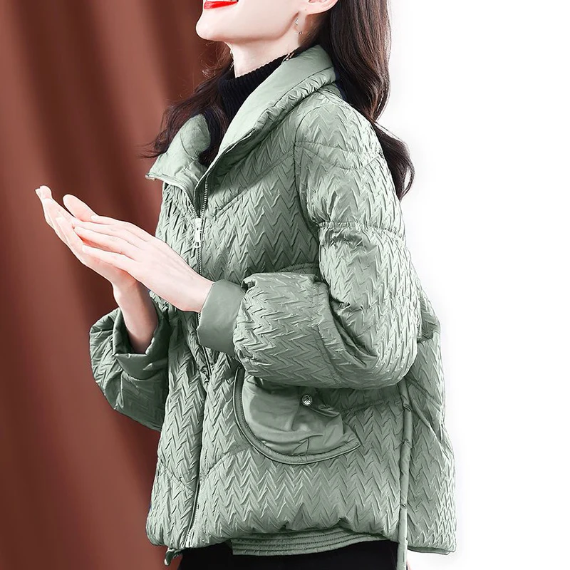 

2023 Winter Women Loose Cotton Jacket Bright Face Washing Free Fashion Elegant Warm Parkas Office Lady Simplicity Thicken Coat