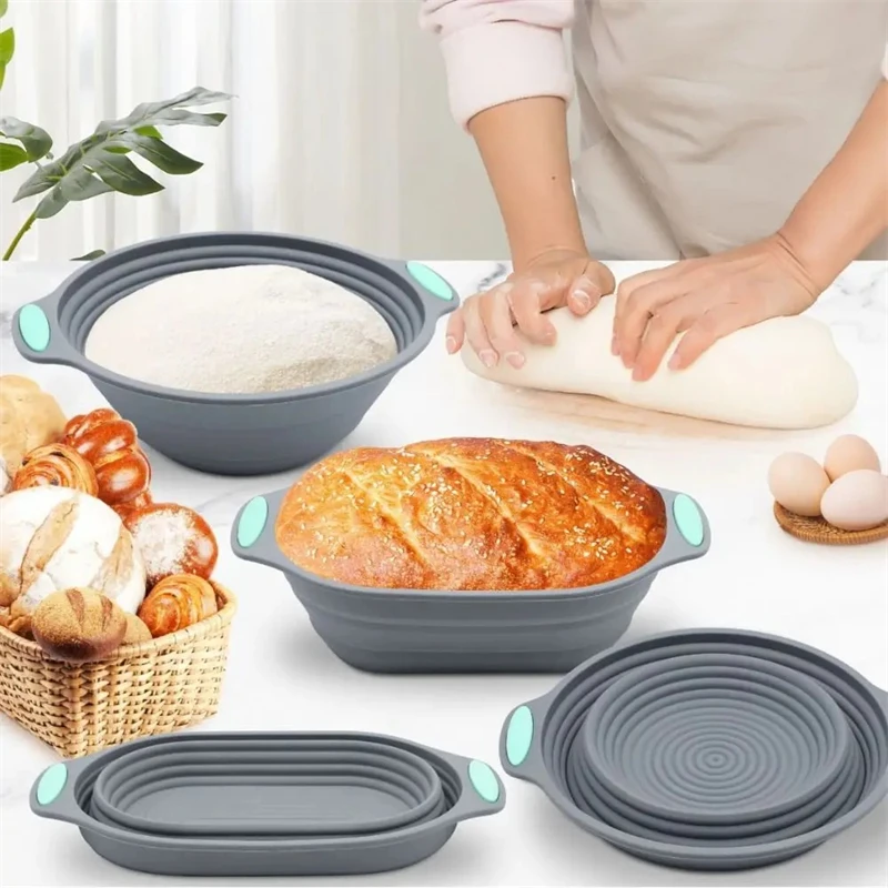 Cesta de pan de silicona de calidad alimentaria, cesta antiadherente para golpear pasteles, herramienta plegable para hornear en casa, cuenco de fermentación fácil de limpiar