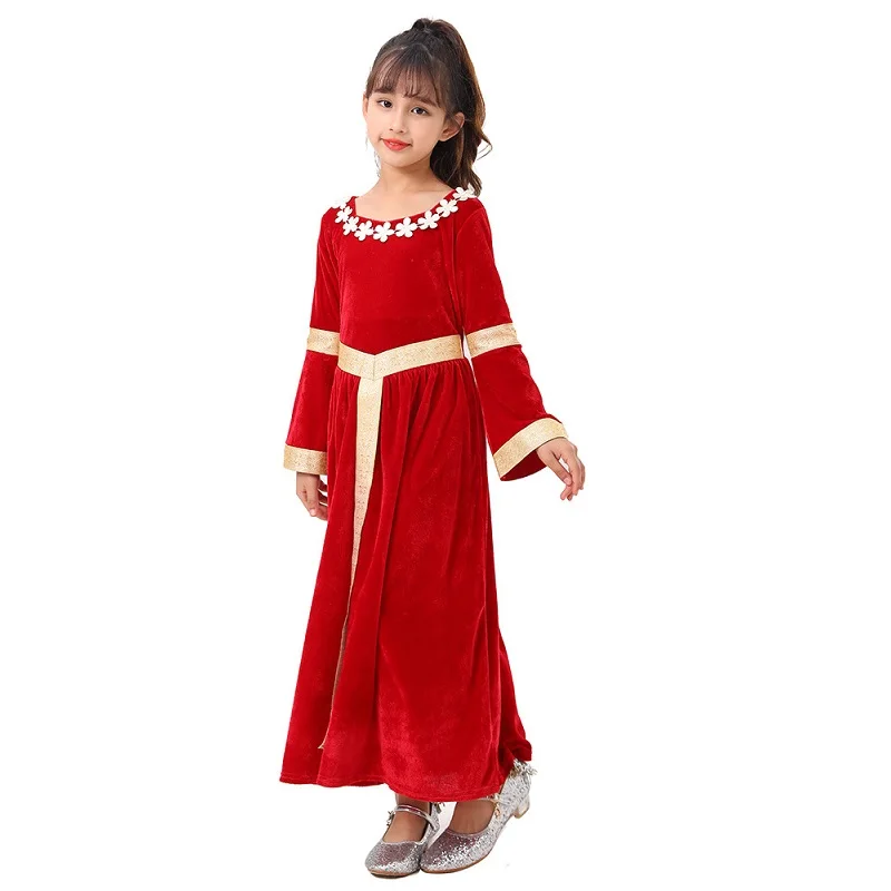 Medieval Renaissance Princess Queen Costume Gown Robe Red  Medieval Swing Dress Kid Vampire Halloween Costumes