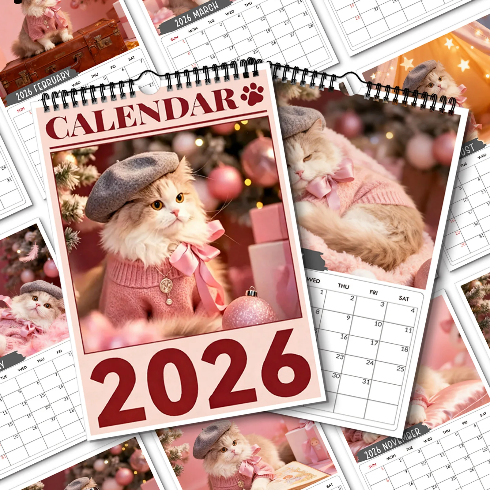 ปฏิทินติดผนัง 1 ชิ้น ปี 2026 ธีมแมวน่ารักแบบแอนโทรพอร์มอร์ฟิก เหมาะสำหรับตกแต่งบ้านและสำนักงาน ของขวัญวันเกิดและปีใหม่ที่สมบูรณ์แบบ