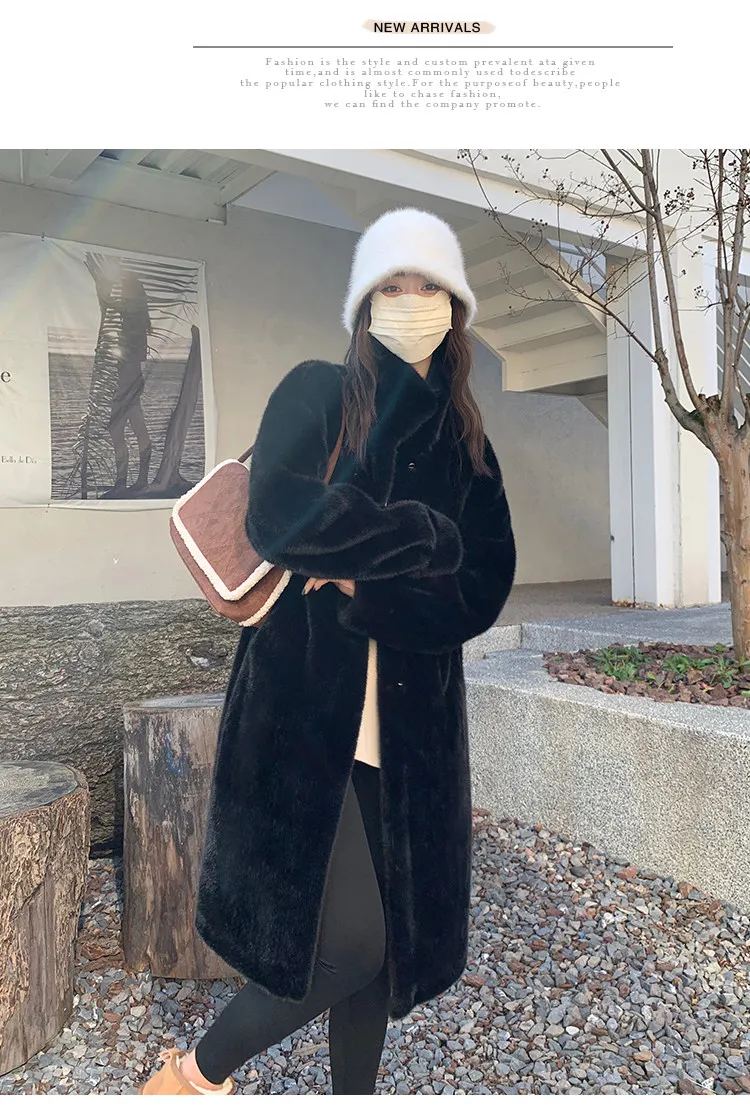 Women's Thick Faux Mink Fur Mid-length Coat Autumn Winter Fashion Stand Collar Plush Outerwear Women Elegant Warm Fluffy Jackets