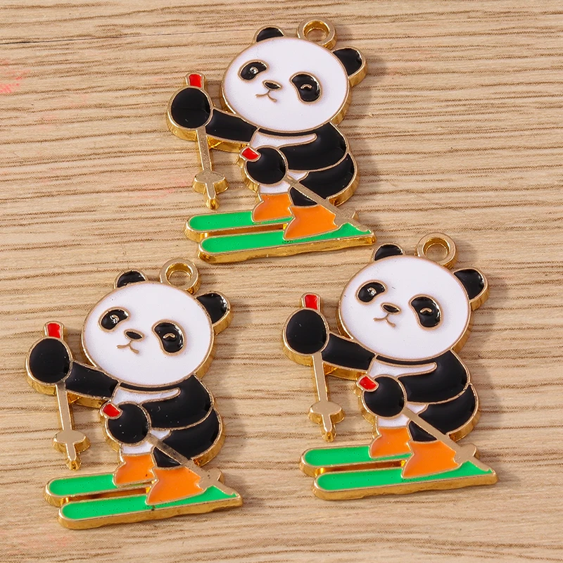 10 Stück Cartoon-Emaille-Tieranhänger Panda für Schmuckherstellung, Ohrringe, Halsketten, Armbänder, Zubehör, DIY-Bastelbedarf – Detail 4