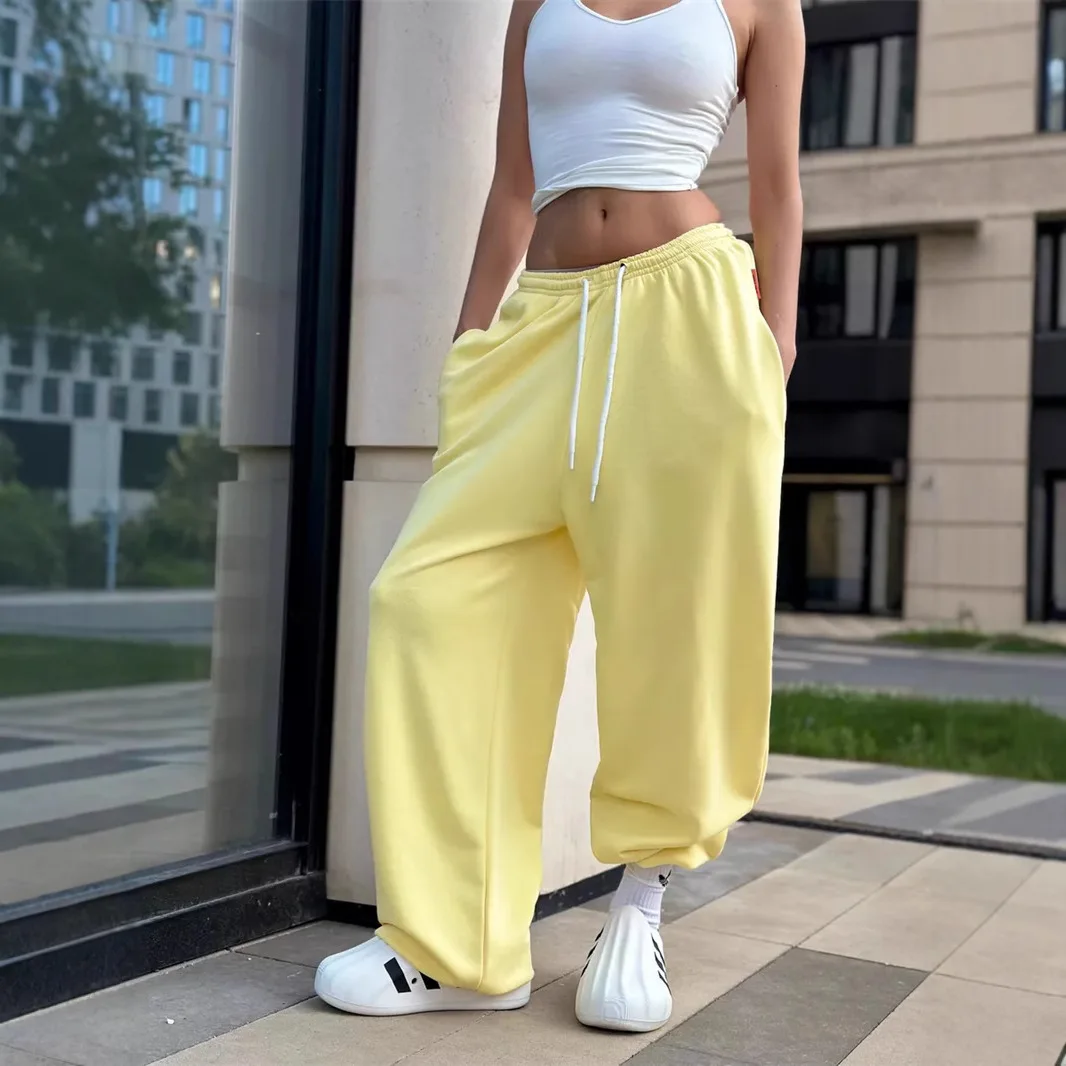 

Fashion Sweatpants For Women Street Style Y2K Lace Up Loose Fit Leisure Comfort Solid Color Sports Joggings Trousers