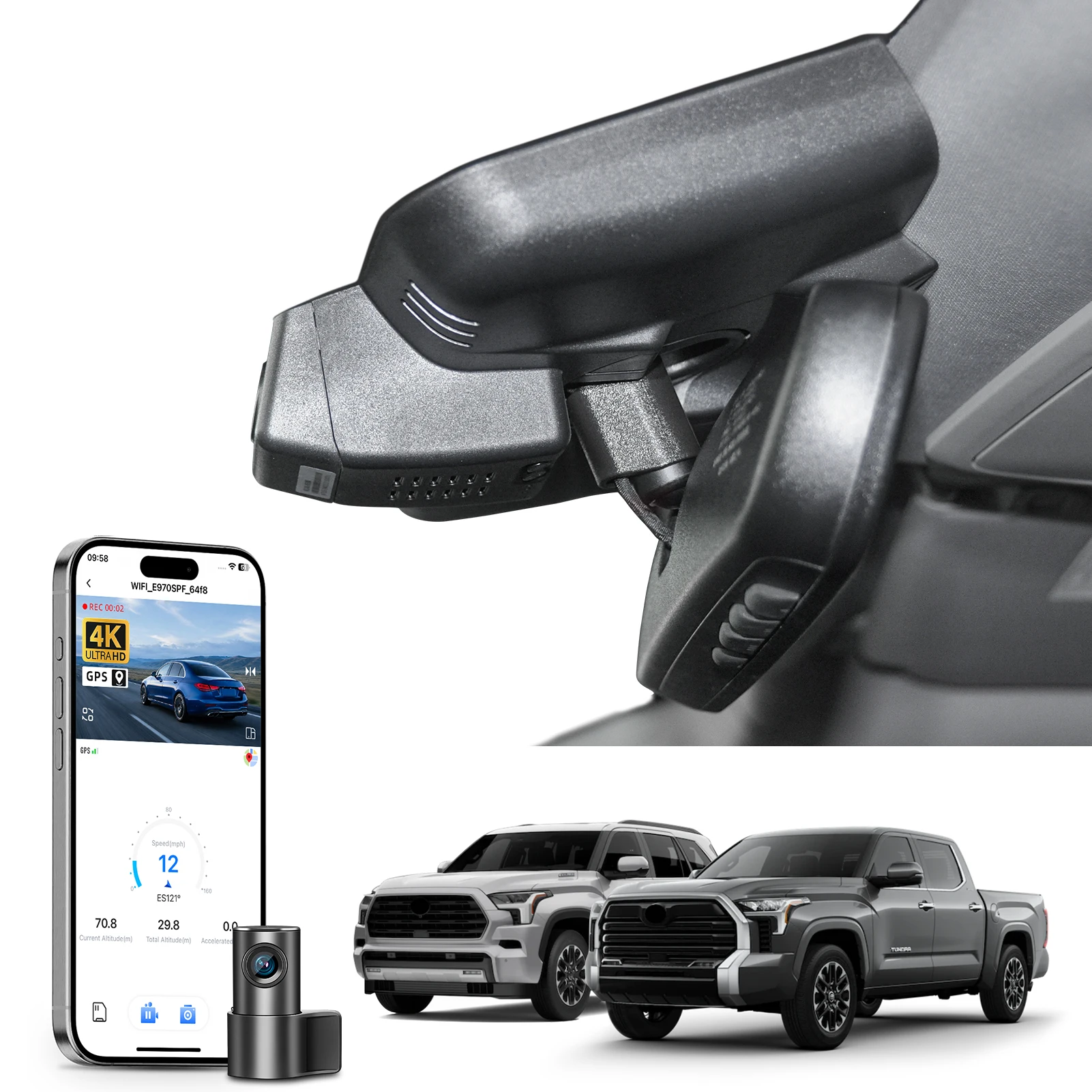 Câmera Veicular Mangoal 4K para Toyota Tundra e Toyota Sequoia 2022-2026 (Modelo B) com GPS, WiFi e APP - Plug and Play
