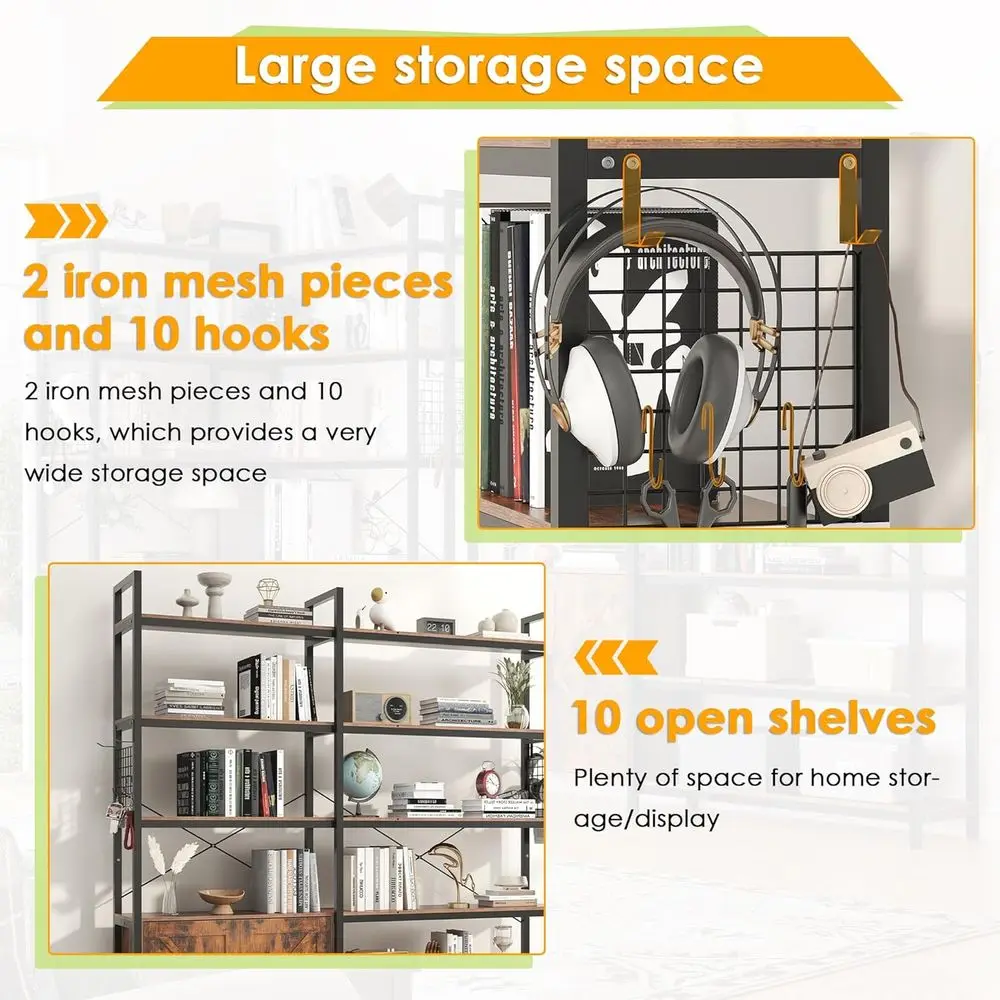 6-Tier Corner Bookshelf with Barn Doors and 10 Shelves, 71.3 Tall Convertible Bookcase with Storage Cabinet, Large L-Shaped Book view 5