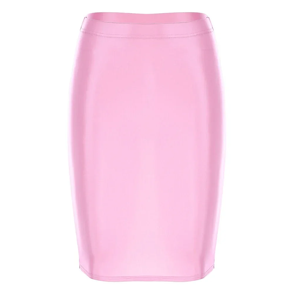 Women Glossy Shiny High Waist Pencil Mini-Skirt Stretchy Bodycon Shirts Clubwear 2023 Fashion Fit A-Line Sexy Tight Skirt