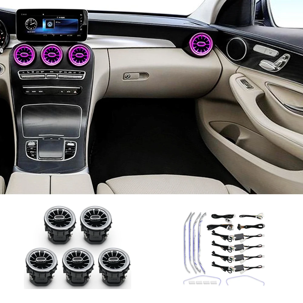 For Mercedes Benz W205 X253 GLC Turbine Vents Ambient Light Decoration For C Class Front and Rear Vents Ambient Light 64 Color
