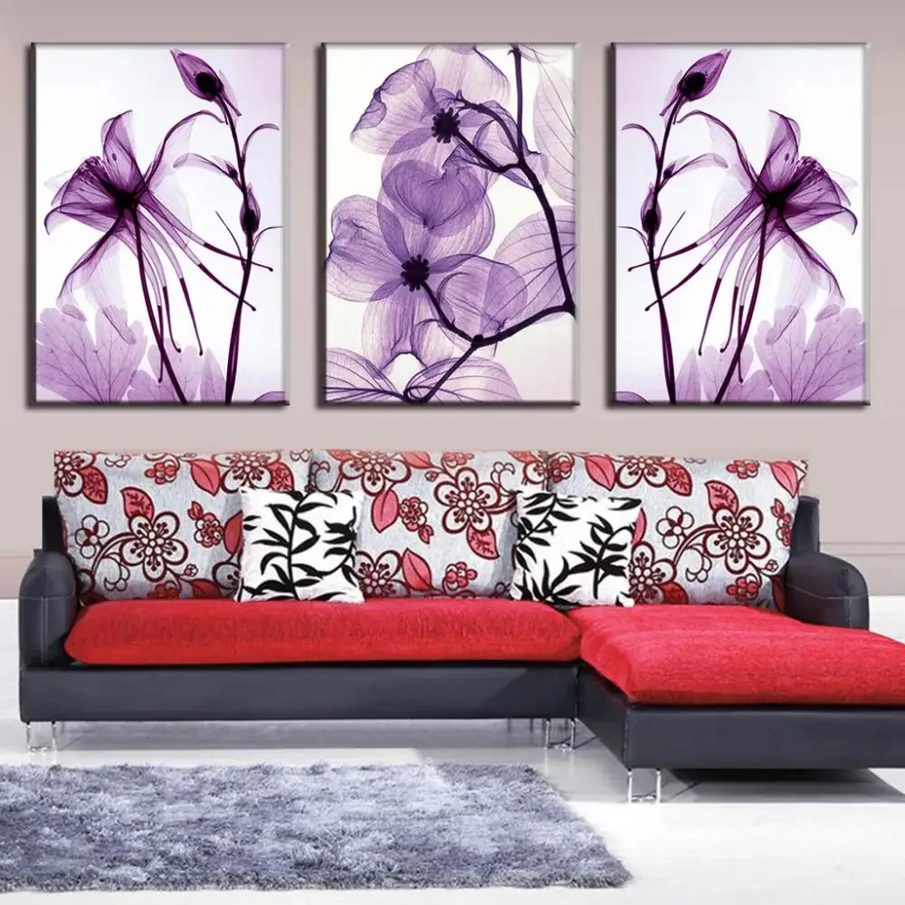 3 Panel Purple Flower Modern Pictures Home Decor Posters Wall Art Prints HD Canvas Oil Paintings Living Room Bedroom Decoration