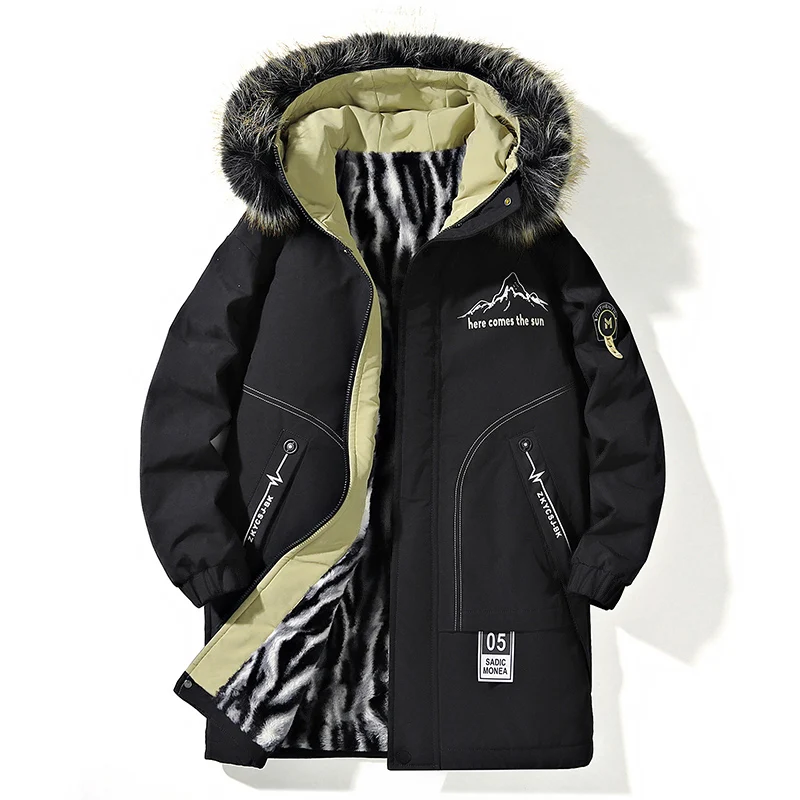 Winter Fashion Trend With Thick Velvet and Warm Long Cotton Jacket For Men Loose Fit Sports Plus Large Size High-Quality Jacket