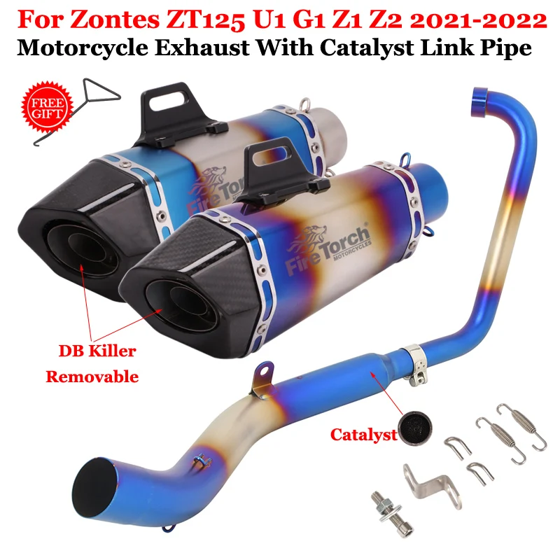 

Slip-On For Zontes ZT125 U1 zt125 G1 Z1 Z2 2021 2022 Motorcycle Exhaust System Front Mid Link Pipe With Moto Muffler DB Killer