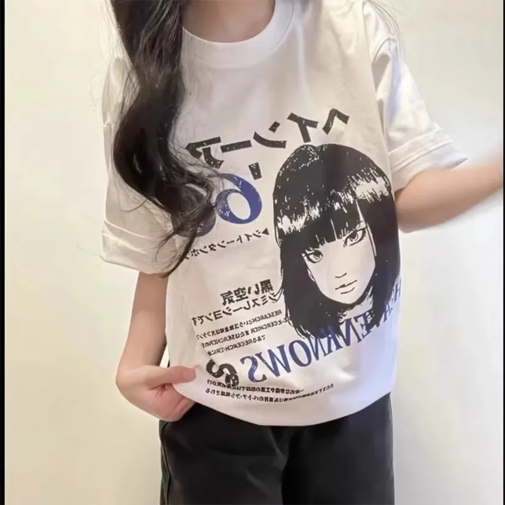 

Anime Comic Print Cotton Oversized T-shirt Harajuku Summer Streetwear Loose Fashion Short Sleeve Top for Women Ins