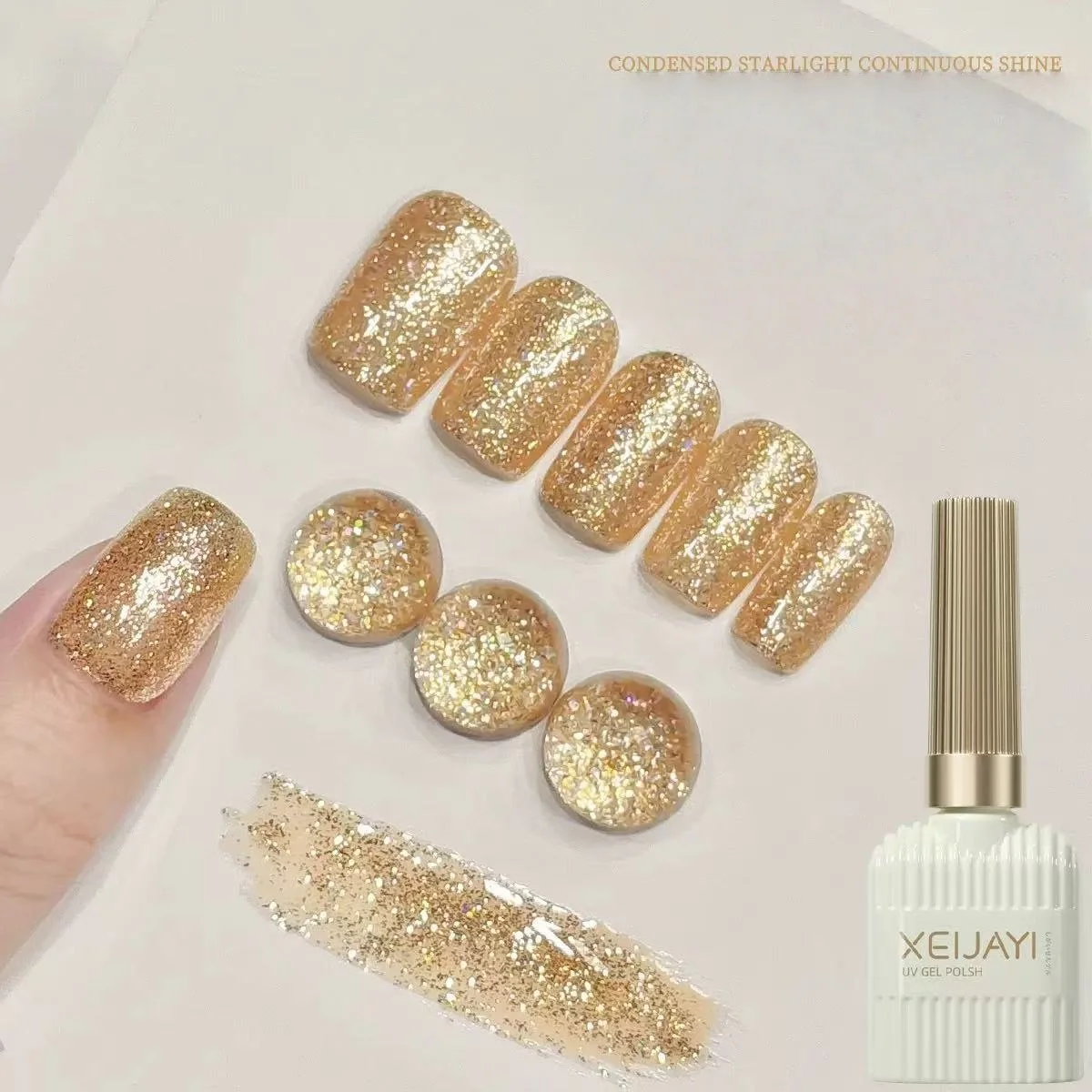 XEIJAYI Gel Polish 15m Reflective Gel Nail Polish Reflective Glitter Semi Permanent Soak Off UV Gel Nail Art Varnish