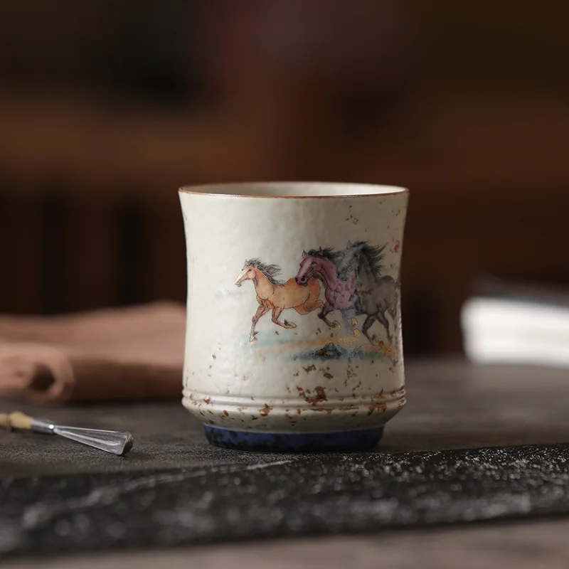 Bamboo Joint Blue White Ceramic Cup Rust Red Texture Personal Master Cup Horse Year Tea Set With Gift Box Home Daily Use Present