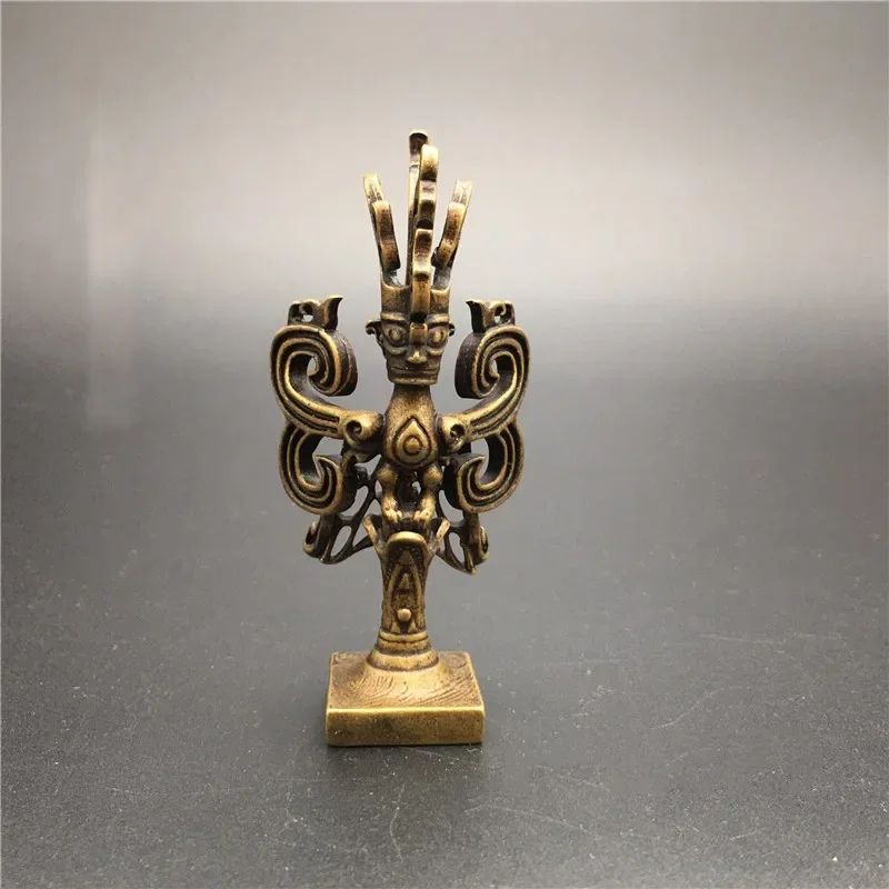 Antiques Retro Bronze Shang Dynasty Sanxingdui Standing Man Mask Cultural and Creative Gifts Human Avatar God Tree Living Room D