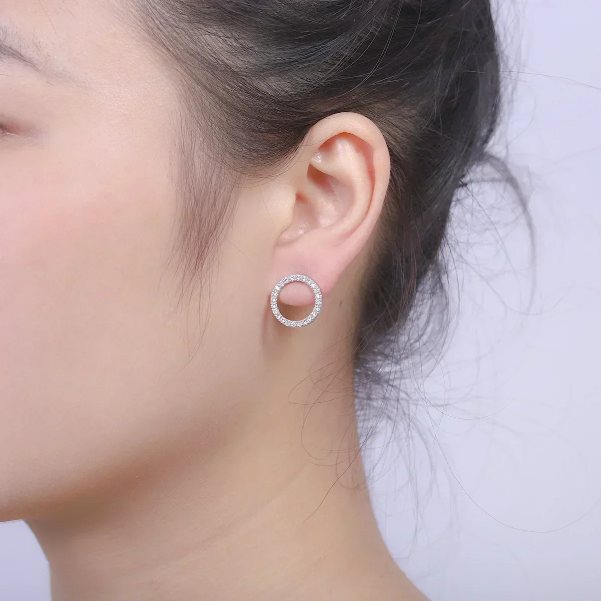 Women's Gold Color Crystal Minimalist Circle Stud Earrings