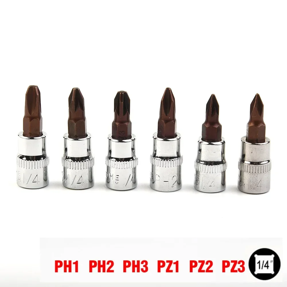 비트 스크루드라이버 비트 PZ1 PZ2 PZ3 1/4 인치, 내부 육각 소켓 PH Pozi 비트, 크롬 바나듐 스틸 드라이브 PH1, 38mm, 6 개