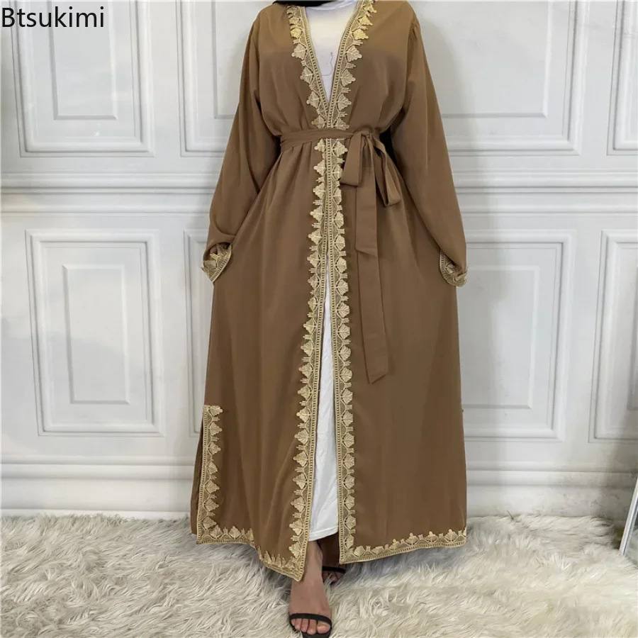 Imagem -04 - Ramadan Elegante Oração Muçulmano Aberto Abaya Vestidos Robe Longue Vestido Feminino Dubai Turquia Islam Vestido Longo Kaftans Femme Vestidos