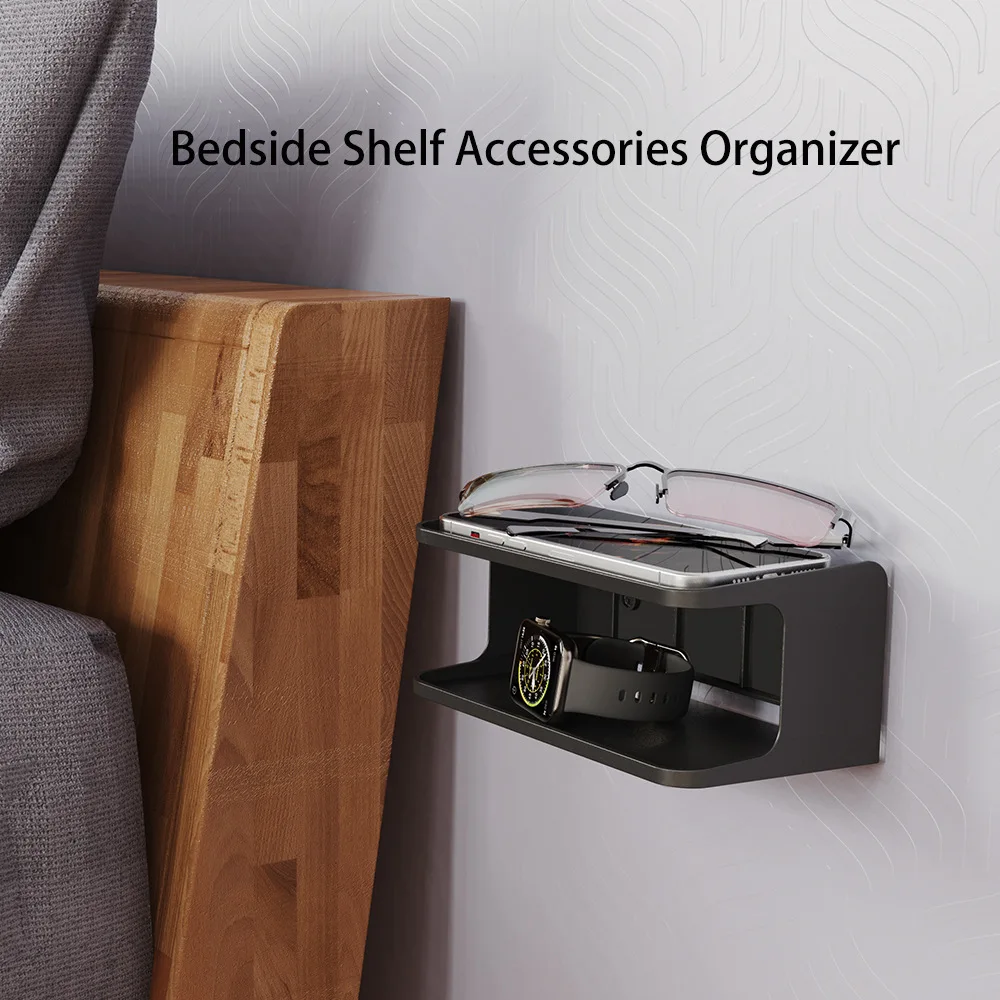 

Wall Double-layer Shelf Storage Shelves Bracket Bedside Abs Plastic Organizer Office Mount