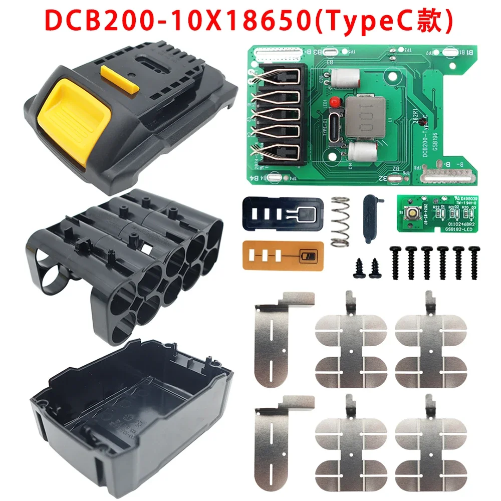 

DCB200 литий-ионный аккумулятор, пластиковый корпус, защитная плата, печатная плата для DeWalt 18 В 20 В, корпус литиевой батареи, порт TypeC