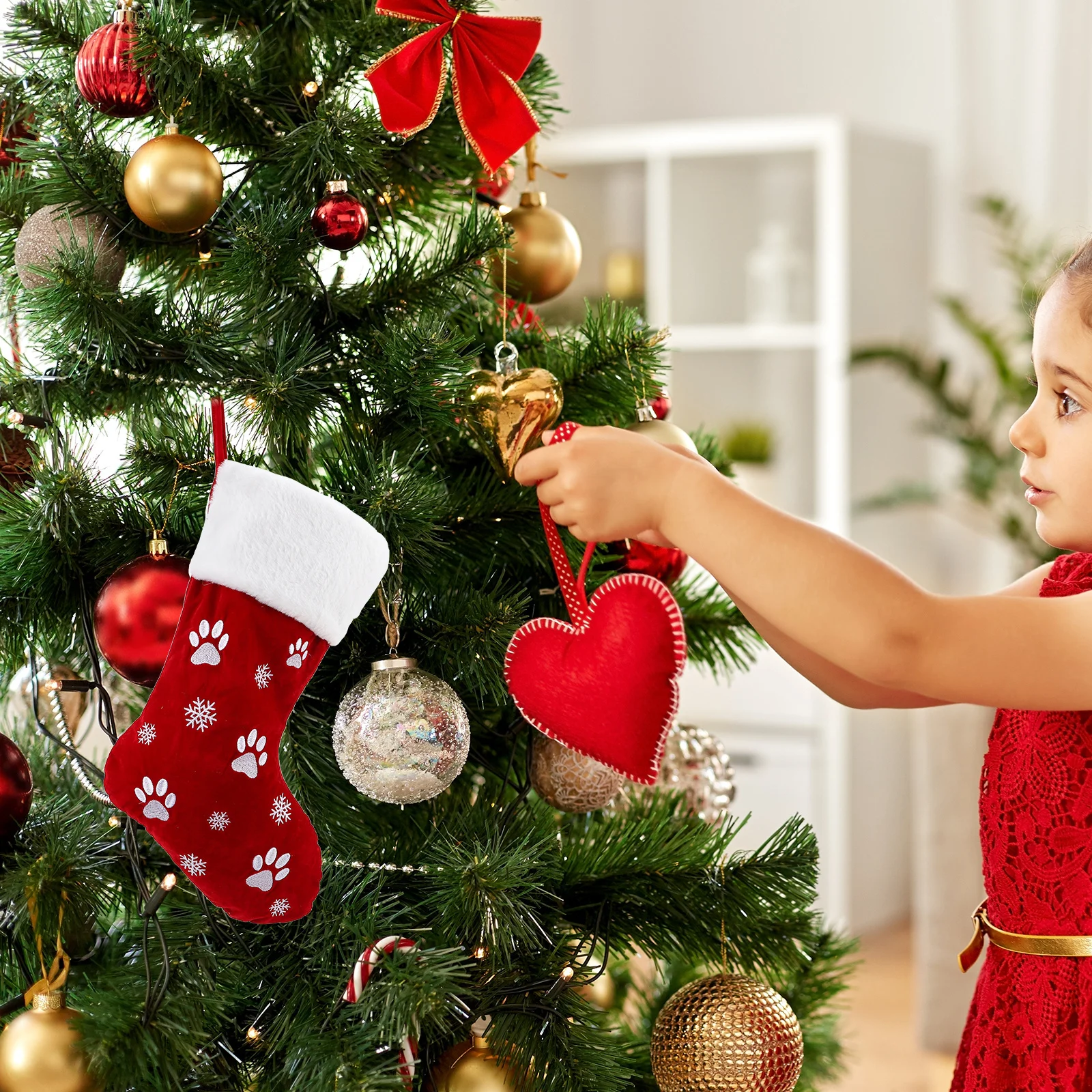 

1pc Pet Christmas Socks Hanging Gift Socks For Kids Xmas Tree Decoration Cartoon Candy Storage Stocking Party Decor