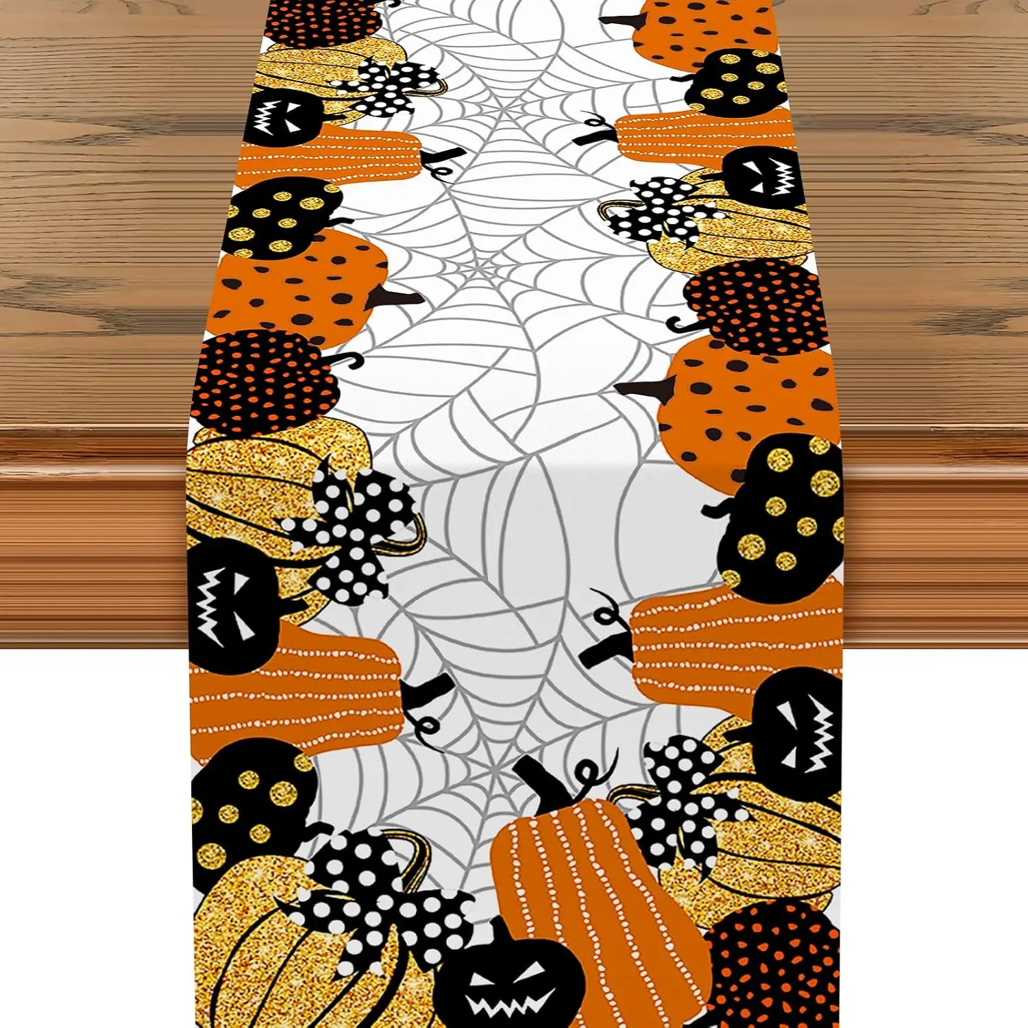 Halloween Spooky Pumpkin Spider Web Linen Table Runner Party Decor Farmhouse Kitchen Dining Table Runner Halloween Decorations