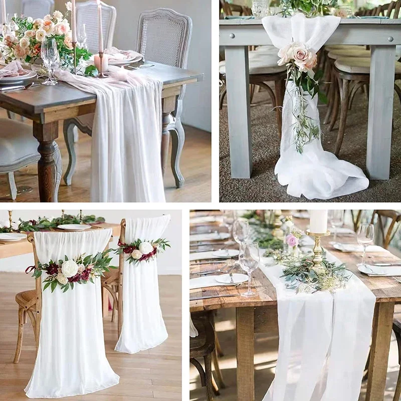 2 Pack Chiffon Table Runner 29 x 120 Inches Long White Romantic Sheer Runner Boho Wedding Party Bridal Shower Banquet Decoration