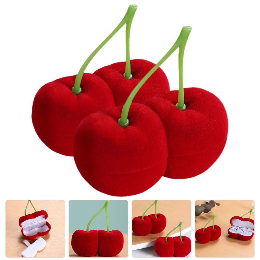 

2 Pcs Cherry Jewelry Box Ring Holder Cherry-Shaped Case Rings Storage The Flocking Earrings Container Decor Bride