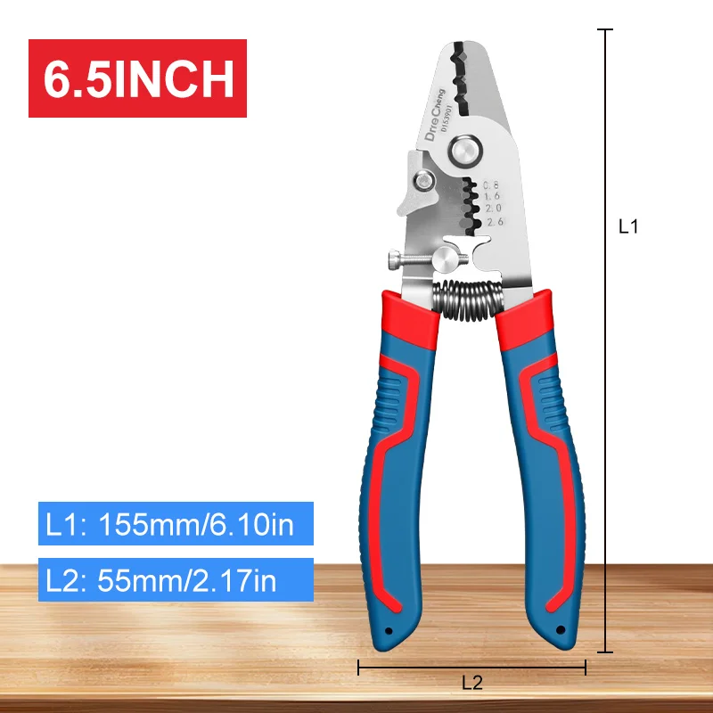 6,5 inch glasvezelstriptang, roestvrijstalen precisiedraadstripper 0,8-2,6 mm voor FTTH-installatiegereedschap