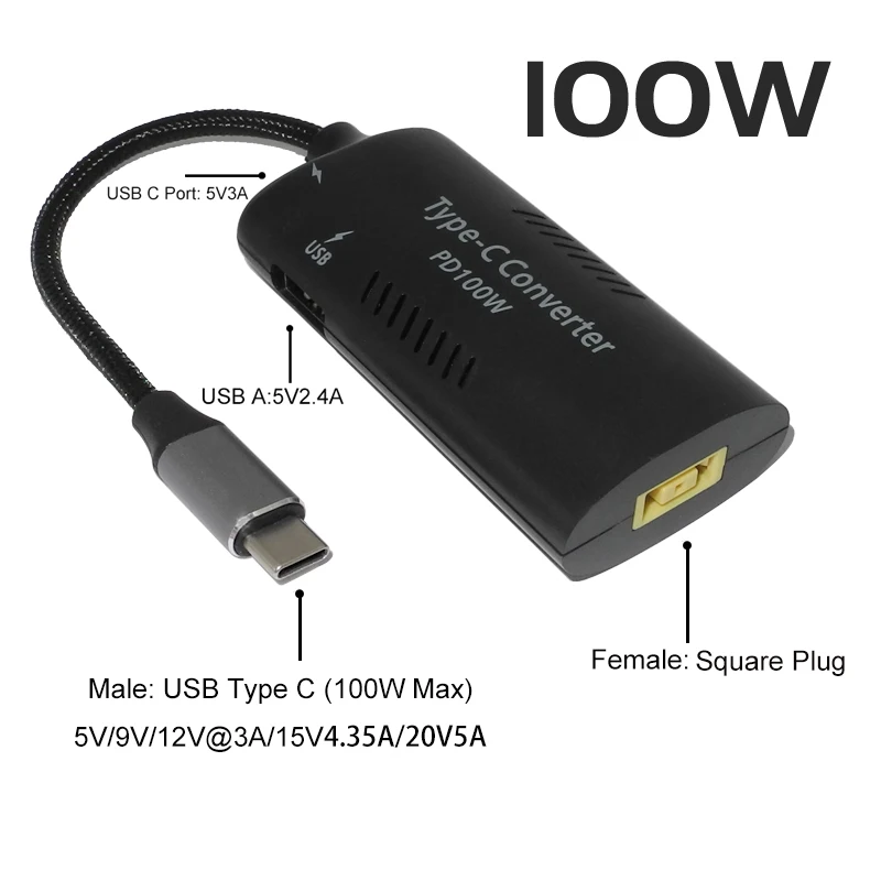 100W Konverter DC 19V 20V Ke USB C PD Adaptor Daya untuk Macbook Lenovo Hp Huawei Telepon Tipe C Adaptor Konektor Pengisian Daya