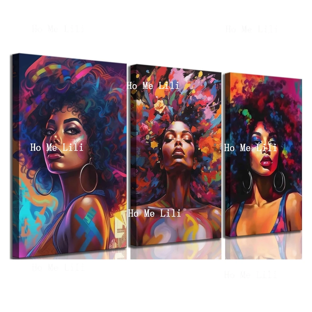 African American Women Canvas Wall Art Colorful Afro Girl Painting Modern Abstract Aesthetic Pictures Wall Decor Posters