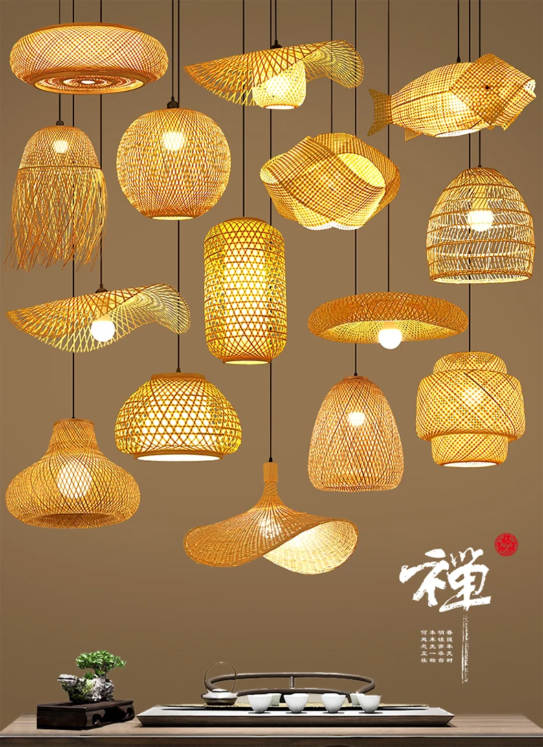 

Bamboo art bamboo chandelier lantern restaurant zen tea room hot pot shop lampshade weaving imitation retro homestay
