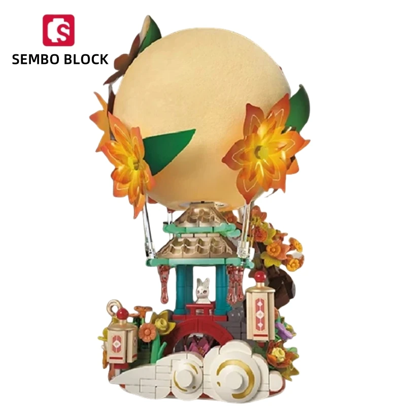 SEMBO BLOCK Moon Jade Rabbit Building Blocks Mid-Autumn Festival Ornaments Toys Pavilion Building Model Holiday Decoration