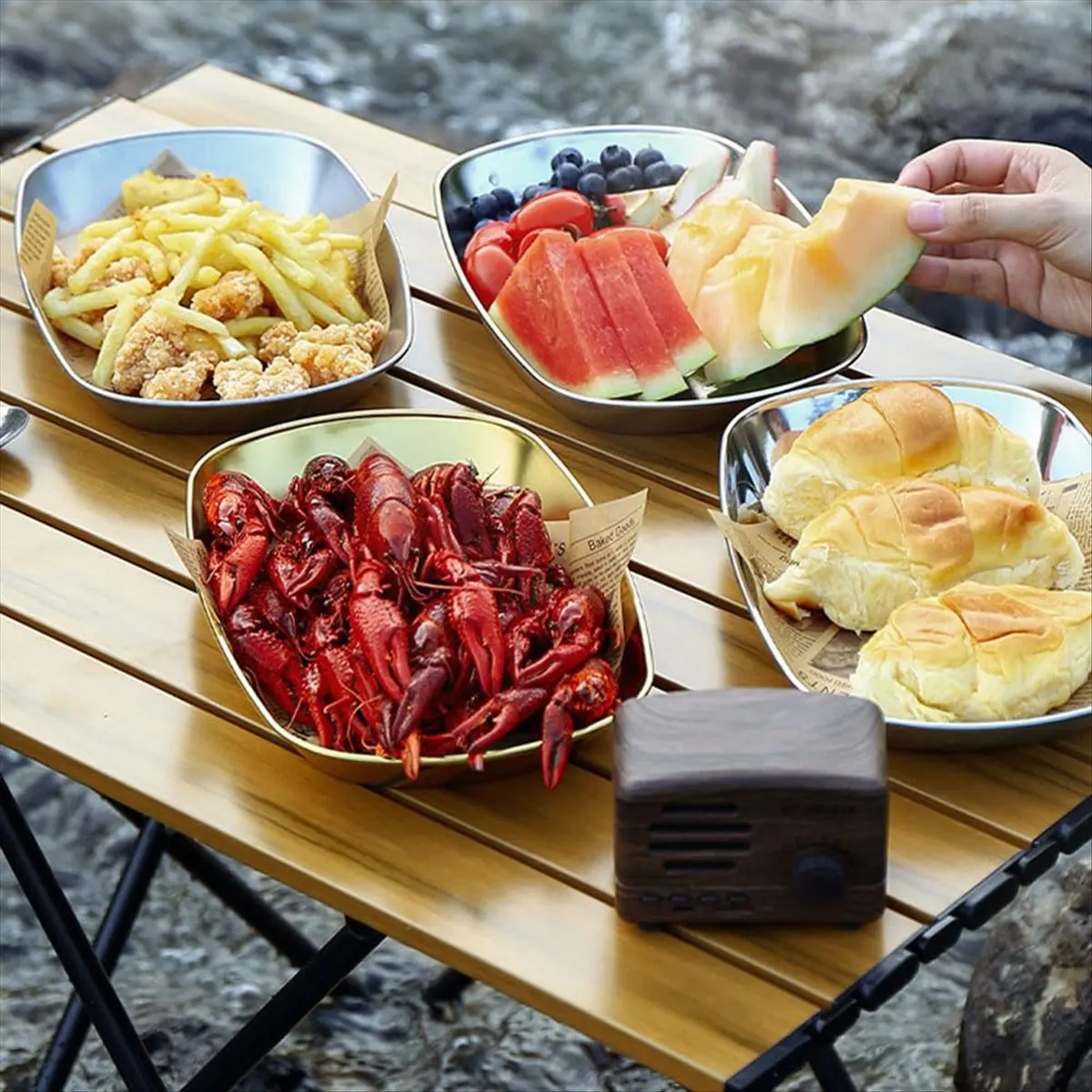 AA77 NEW 10 Inches Stainless Steel Plates, Metal 304 Dinner Dishes Feeding Serving Camping Plates,Serving Platter for Salad