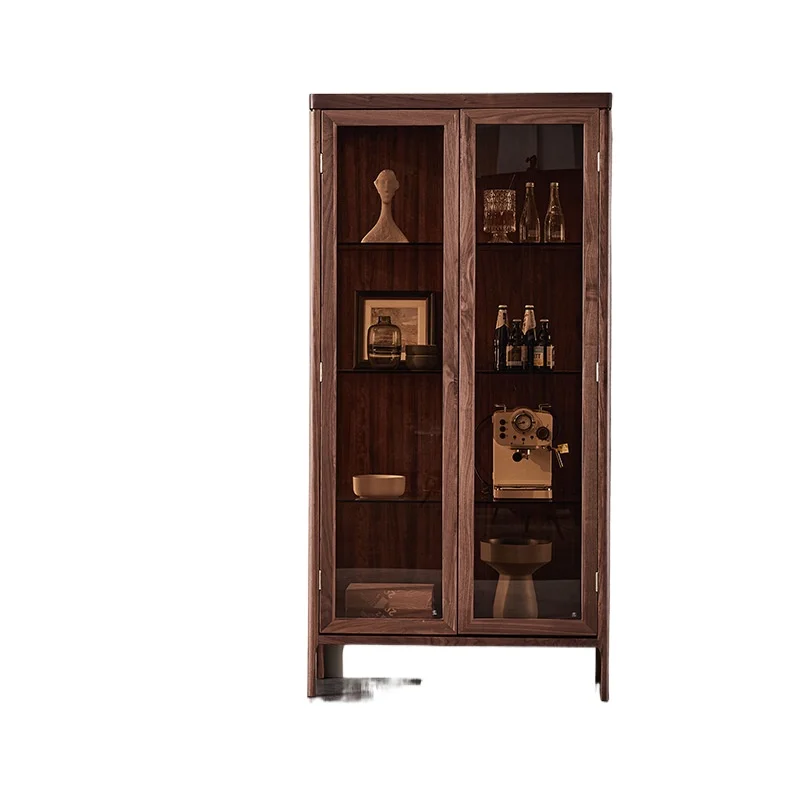 

Modern simple home bookcase Solid wood bookshelf Simple shelf Floor to ceiling living room Black walnut