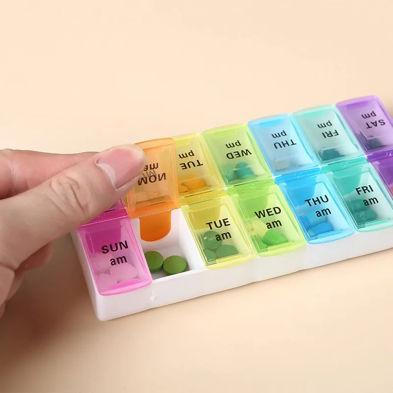 Weekly Pill Case Box Organizer 7 Days 2 Times A Day 14 Grids Portable Pills Container Storage Drug Vitamins Medicine Fish Oils