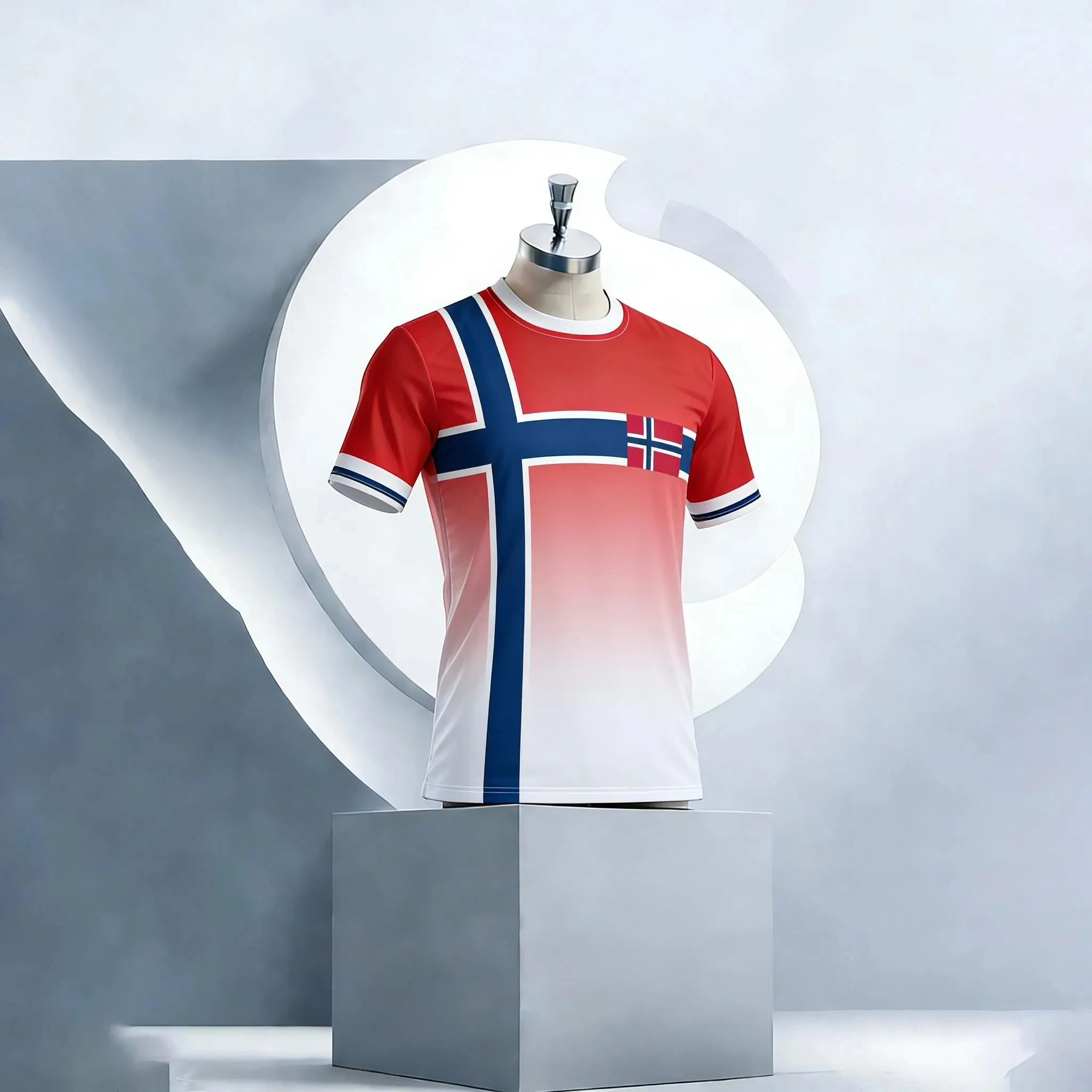 Norway Flag Gradient Football T Shirt Big Nordic Cross Print National Flag Badge Short Sleeve Men Soccer Fan Sports Jersey
