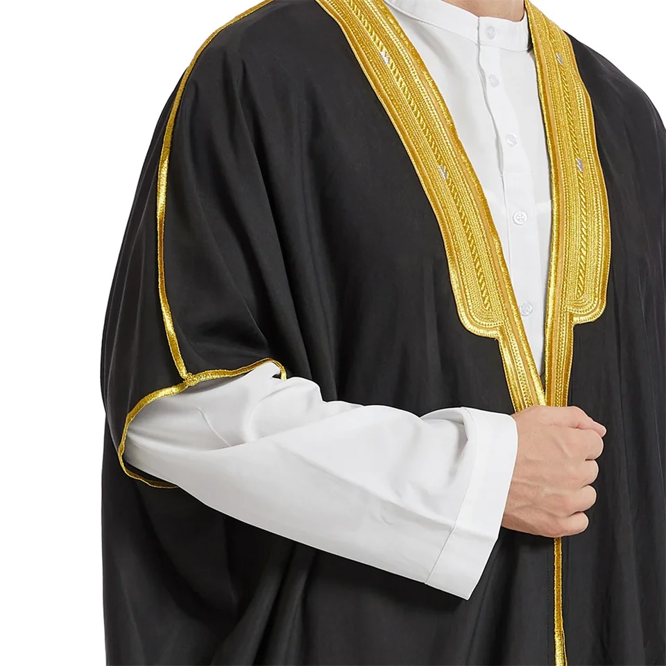 Tunica Araba Uomo A Mezza Manica – Abito Islamico Ramadan, Caftano Lungo Con Collo Alto, Stile Saudita Per Preghiera E Cerimonie